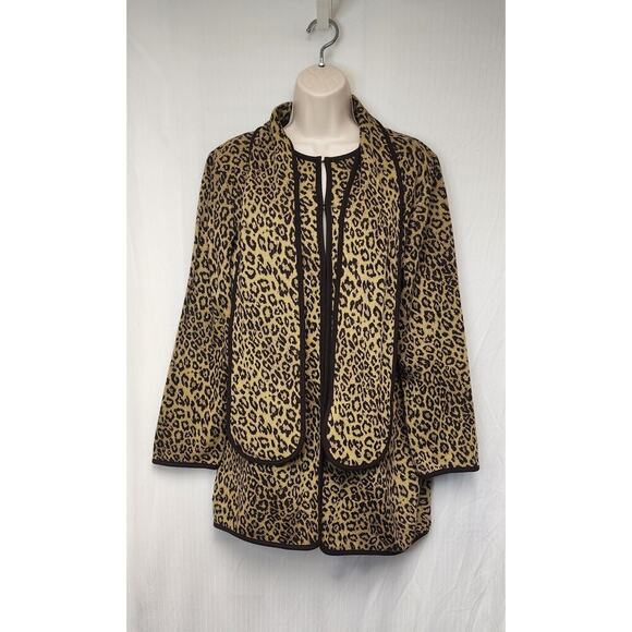Nina Leonard Leopard Animal Print Matching Scarf Long Sleeve Cardigan Sweater M - Picture 4 of 11